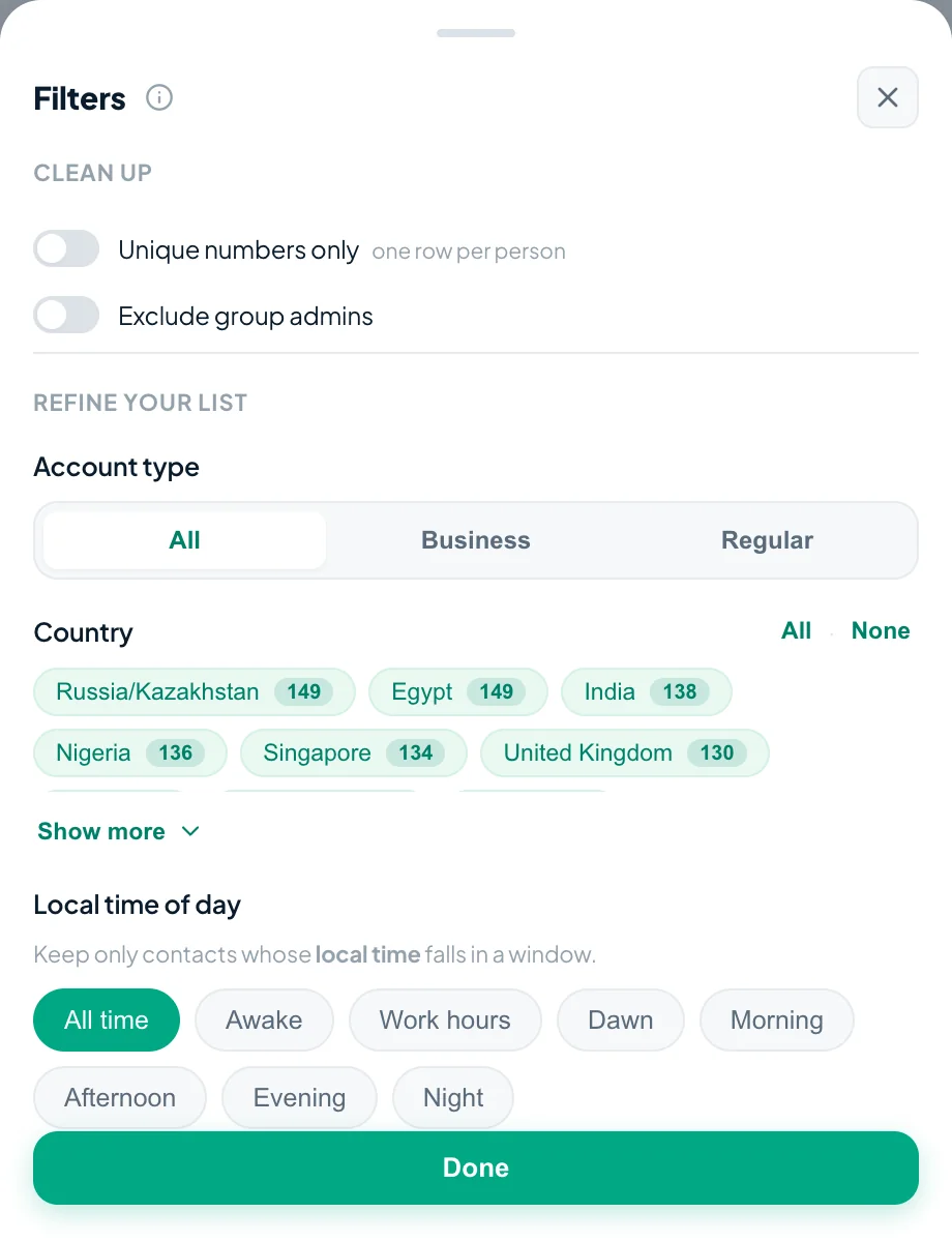 Filter your contacts before backing up