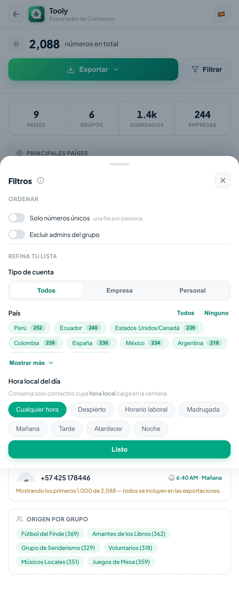 Filtrar los miembros del grupo antes de exportar