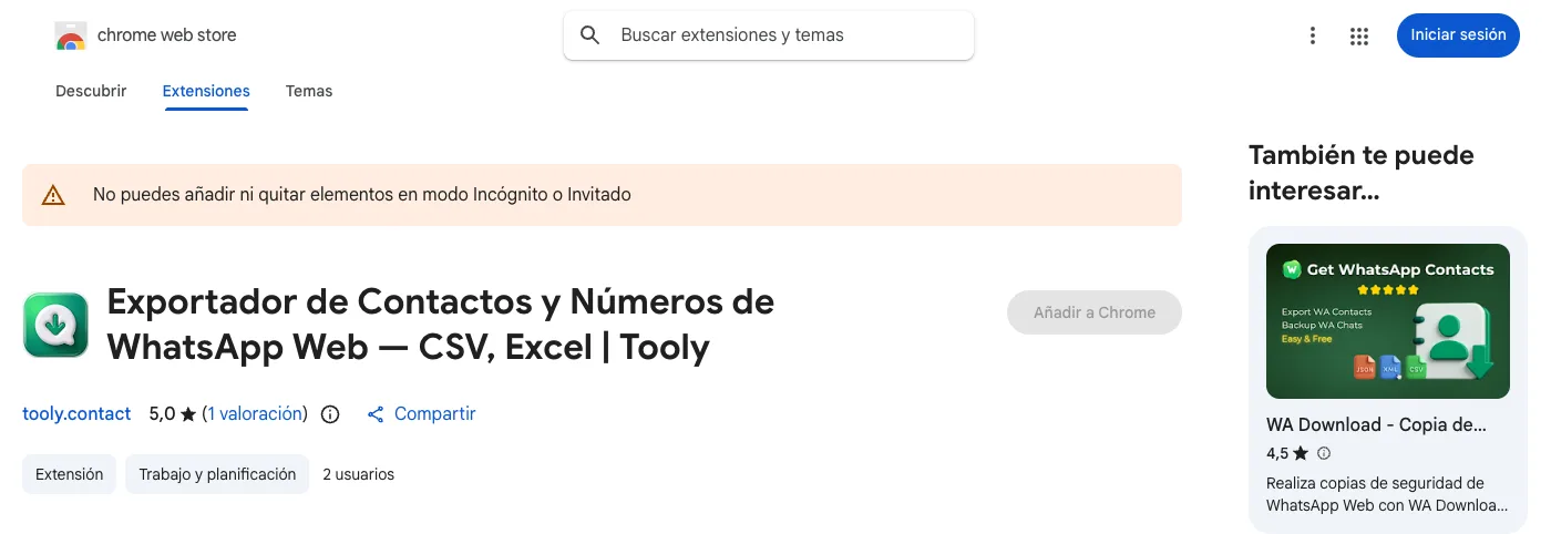 Instalar Tooly desde la Chrome Web Store