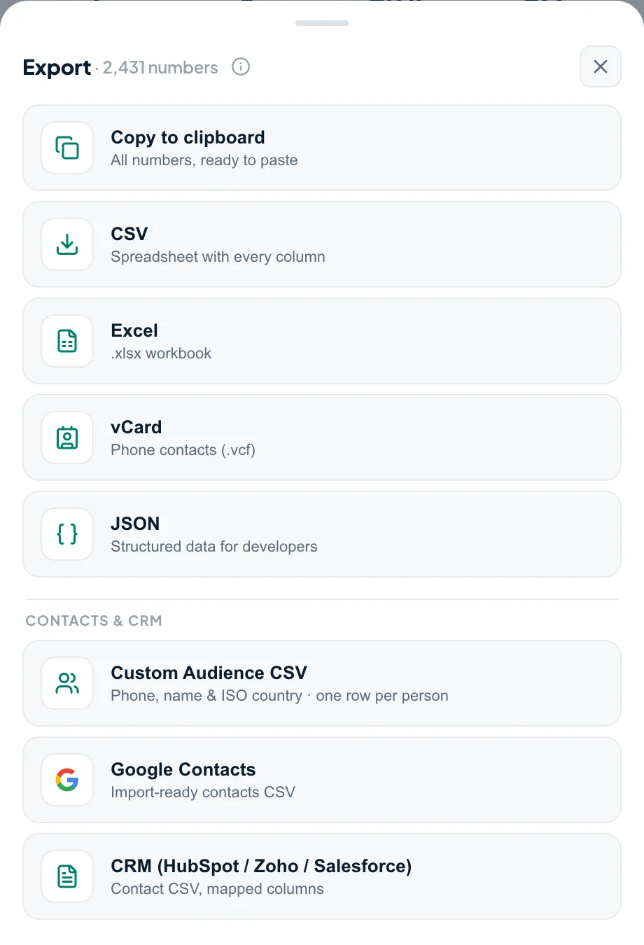 Choose Excel in the Tooly export menu