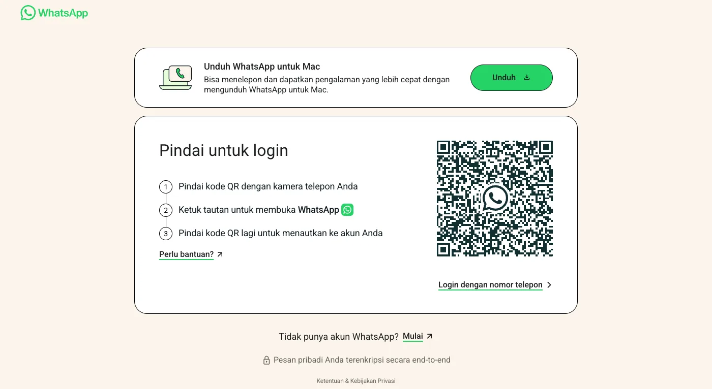 Masuk ke WhatsApp Web dengan memindai kode QR