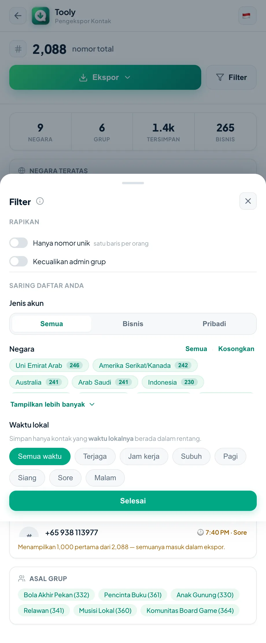 Filter anggota grup sebelum mengekspor
