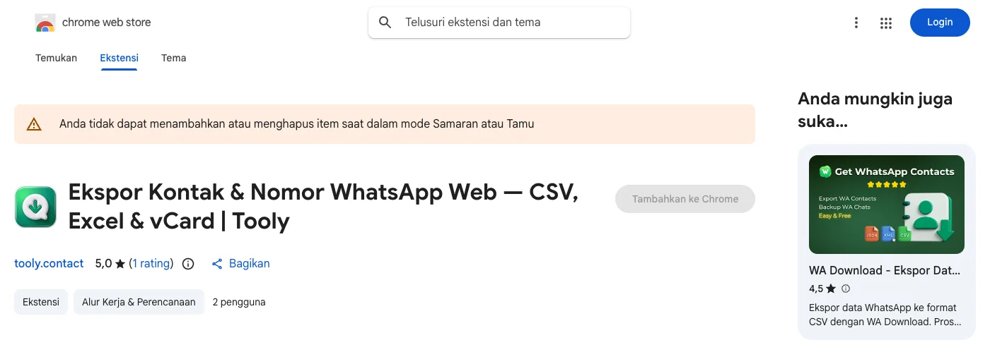 Pasang Tooly dari Chrome Web Store