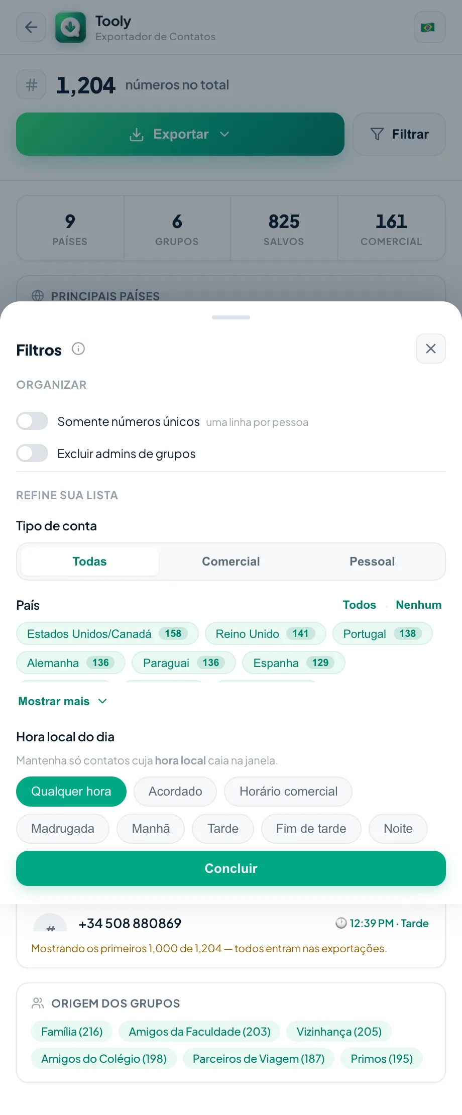 Filtre seus contatos antes de fazer o backup