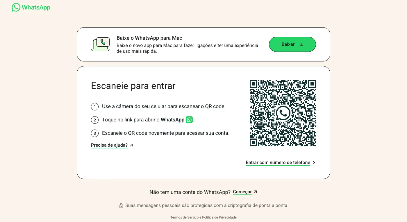 Entre no WhatsApp Web escaneando o QR code
