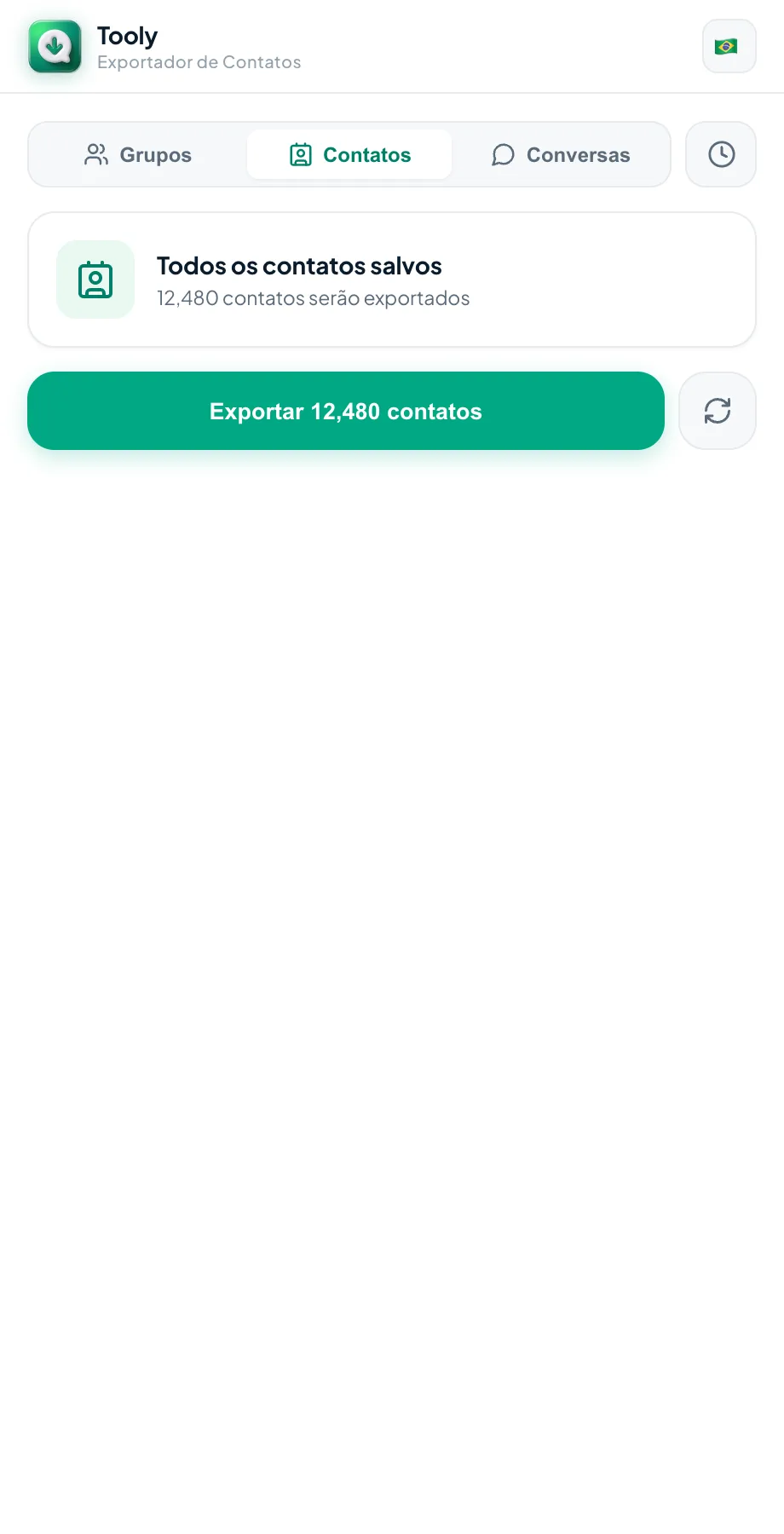 Selecione a aba Contatos no Tooly