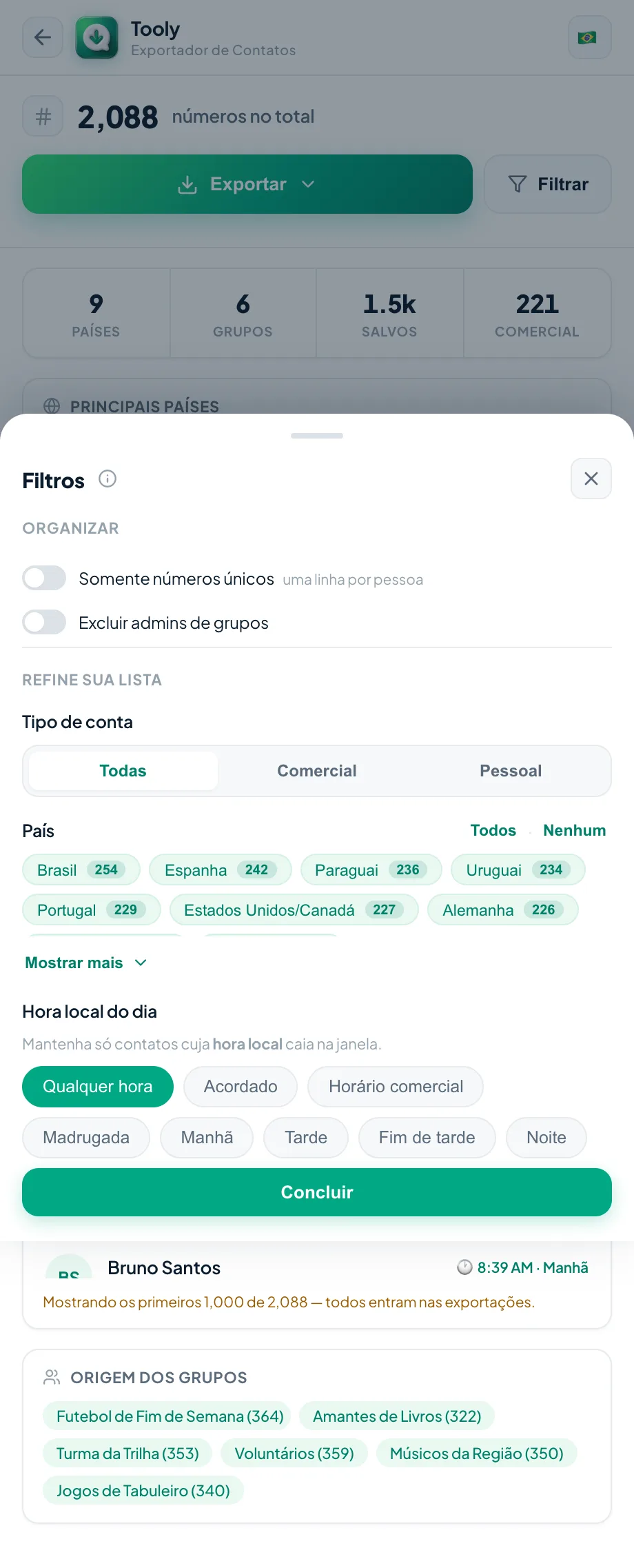 Filtre os membros do grupo antes de exportar
