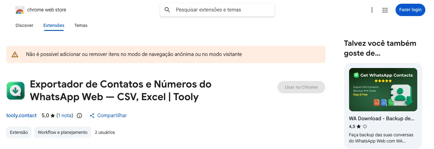Instale o Tooly pela Chrome Web Store